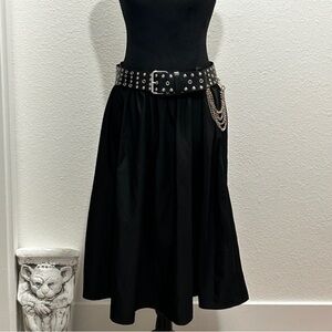 Black A-line Midi Party Skirt